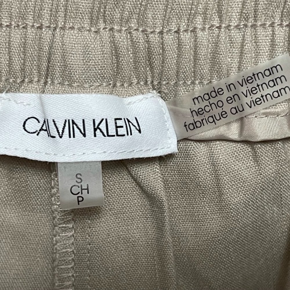 Calvin Klein Linen Blend Elastic Tie Waist Pants - Picture 5 of 9